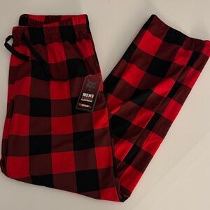 Fleece Pajama Pants Mens Medium Red Plaid Bobcat